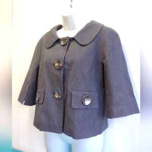 Context Womens Polka Dot Lined Crop Jacket Blazer 3/4 Sleeve Black Sz 12